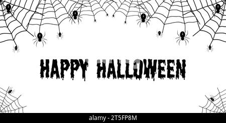 Happy halloween. Vector illustration with web and spider. The scary of the halloween symbol Isolated on white. Stock Vector