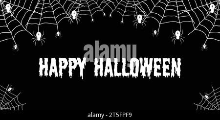 Happy halloween. Vector illustration with web and spider. The scary of the halloween symbol Isolated on white. Stock Vector