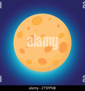 Full yellow moon with Craters in the Universe. Simple icon, isolated on dark background .  Cartoon planet moon icon. Science astronomy Earth satellite Stock Vector