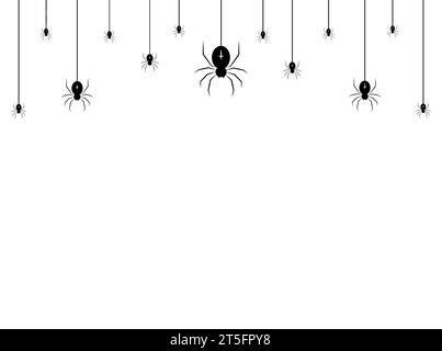 Vector realistic isolated seamless pattern with hanging spiders for decoration and covering on the white background. Creepy background for Halloween. Stock Vector