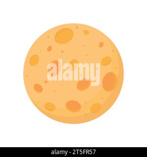 Full yellow moon with Craters in the Universe. Simple icon, isolated on white background .  Cartoon planet moon icon. Science astronomy Earth satellit Stock Vector