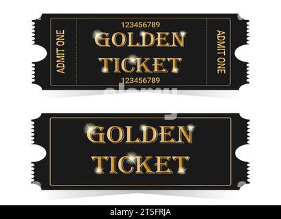 Golden tickets isolated on white background. Useful for any festival, party, cinema, event, entertainment show Stock Vector