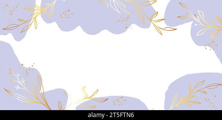 Abstract art background vector. Luxury minimal style wallpaper with golden line art flower and botanical leaves, Organic shapes, Watercolor. Vector ba Stock Vector