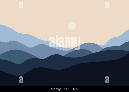 Abstract mountain landscape poster. Nature wall decor, contemporary art print, mid century background. Vector illustration Stock Vector