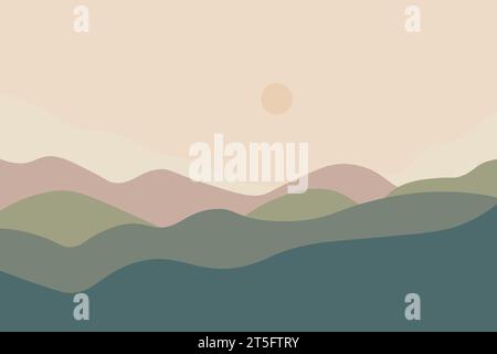 Abstract mountain landscape poster. Nature wall decor, contemporary art print, mid century background. Vector illustration Stock Vector