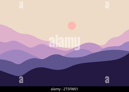 Abstract mountain landscape poster. Nature wall decor, contemporary art print, mid century background. Vector illustration Stock Vector