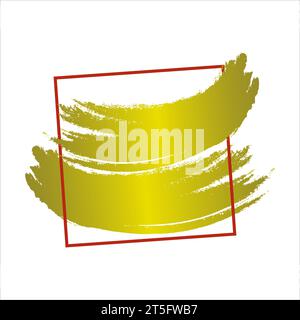 Red Frame with Golden Brush Stroke. Metallic Golden Texture Design Element for Greeting Cards and Labels, Abstract Background. Stock Vector