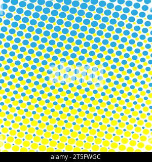 Vector halftone dots. Blue and yellow dots on white background. Stock Vector
