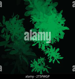Vector green leaves on black background detailed Stock Vector