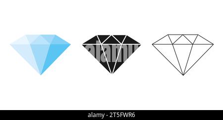 Diamond icon of 3 types: color, black and white, outline. Isolated vector sign symbol Stock Vector