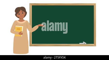 Black female teacher in classroom. School and learning concept, teacher's day. Cute vector illustration in flat cartoon style Stock Vector