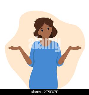 Black woman shrugging with a curious expression, doubt or question, vector illustration in flat style Stock Vector