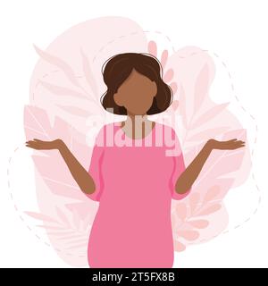 Black woman shrugging with a curious expression, doubt or question, vector illustration in flat style Stock Vector