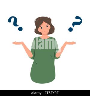 A girl in perplexity.The girl is puzzled and does not know the right answer. Problem solving and choice. A thoughtful character. The complexity of the Stock Vector