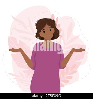 Black woman shrugging with a curious expression, doubt or question, vector illustration in flat style Stock Vector