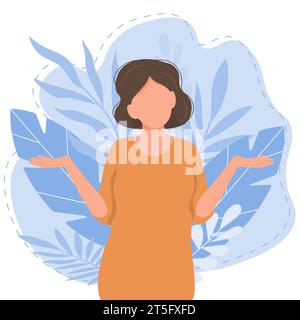 Woman shrugging with a curious expression, doubt or question, vector illustration in flat style Stock Vector