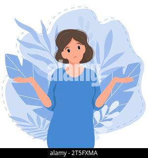 Woman shrugging with a curious expression, doubt or question, vector illustration in flat style Stock Vector