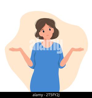 Woman shrugging with a curious expression, doubt or question, vector illustration in flat style Stock Vector