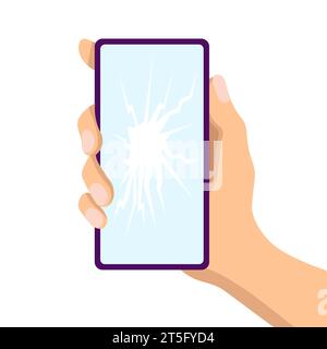 Smartphone with broken screen in your hand. Electronics repair Stock Vector