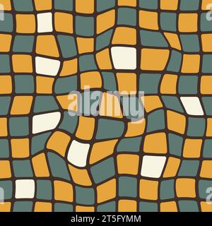 Mosaic seamless pattern. Retro rounded squares. Minimalistic Scandinavian style in pastel yellow and emerald colors. Ideal for printing baby clothes, Stock Vector
