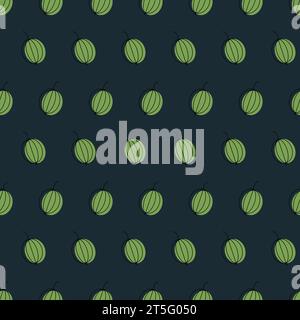 Pretty berries are scattered on the green background. Seamless pattern with a gooseberry in the doodle style. Drawn by ink. Polka dot texture. Stock Vector