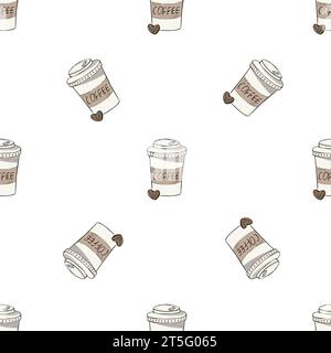 Seamless pattern with takeaway paper coffee cups  on white background Stock Vector