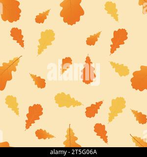Seamless pattern with  autumn oak leaves Perfect for wallpaper, gift paper, pattern fills, web page background, autumn greeting cards. Stock Vector