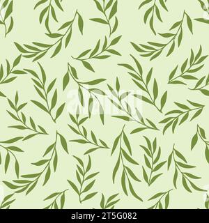 Silhouettes of identical leaves seamless pattern. Vector hand drawn illustration in simple scandinavian doodle cartoon style. Isolated gray-blue branc Stock Vector