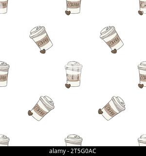 Seamless pattern with takeaway paper coffee cups  on white background Stock Vector