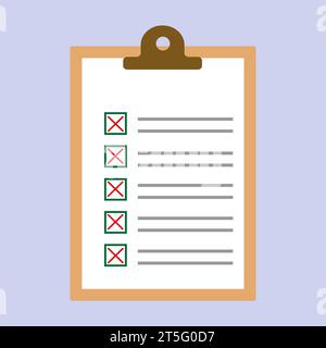 Clipboard with check list, all crosses, vector illustration in flat style, design template Stock Vector