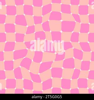 Groovy Checkerboard Seamless Pattern. Psychedelic Abstract Background in 1970s Retro Style for Print on Textile Wrapping Paper, Web Design and Social Stock Vector