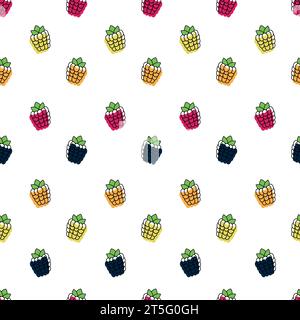 Blackberries and raspberries seamless pattern. Seamless background with raspberry and blackberry. Vector illustration. Stock Vector