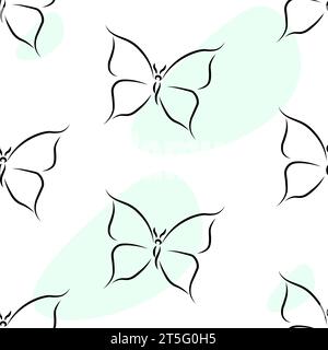 Seamless pattern with  butterfly in a modern abstract minimalist one line style. Vector fashion illustration Stock Vector