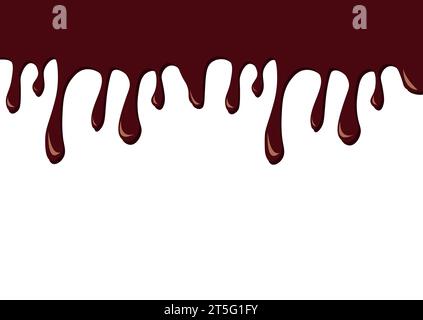 Melted chocolate dripping on white background,  vector illustration Stock Vector