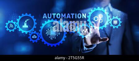 Automation Gears icon RPA Software development business process optimisation innovation technology. Stock Photo