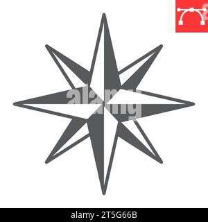 Compass wind rose glyph icon, navigation and map, compass vector icon, vector graphics, editable stroke solid sign, eps 10. Stock Vector