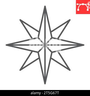 Compass wind rose line icon, navigation and map, compass vector icon, vector graphics, editable stroke outline sign, eps 10. Stock Vector