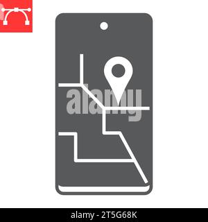 Gps app glyph icon, navigation and smartphone, tracking app vector icon, vector graphics, editable stroke solid sign, eps 10. Stock Vector