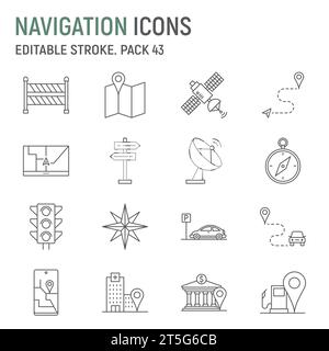 Transport and navigation line icons, signs set. Transportation ...