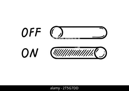On Off switch doodle button. Active inactive hand drawn slider icon. Ui, app design element. Sketch vector illustration Stock Vector