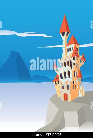 Castle Vector Illustration: Intricate Fort on Hilltop, Perfect for Customization Stock Vector