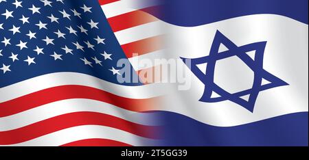 USA and Israel flags, waving side by side. United States and Israel partnership vector background. Stock Vector