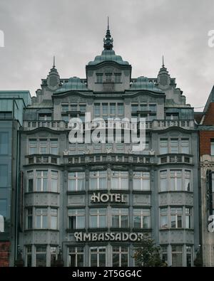 Hotel Ambassador sign at Wenceslas Square, Prague, Czechia Stock Photo