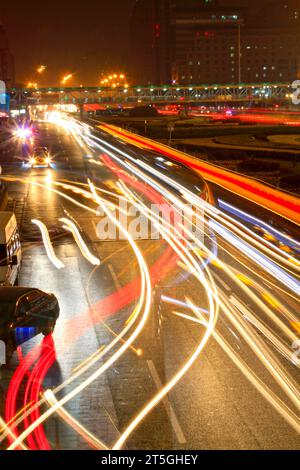 Urban construction scene night traffic flow, in Beijing, China Stock Photo