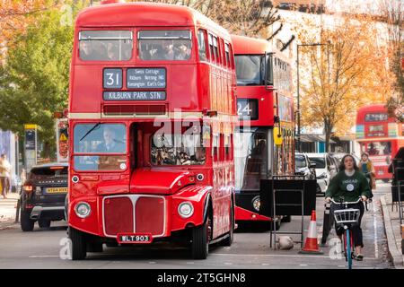 Vintage Buses offering a free service in North London on 5th November in aid of British Legion Poppy appeal. Stock Photo