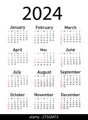 Calendar for 2024 vector illustration Stock Vector