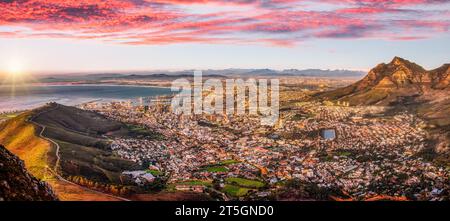 Cape town, south africa, aerial view, at dusk, sunset, city lights on Stock Photo