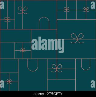 Art deco present composition drawing in linear style on green blue background Stock Vector