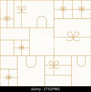 Art deco present composition drawing in linear style on beige background Stock Vector