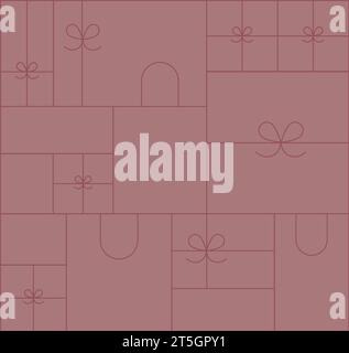 Art deco present composition drawing in linear style on coral background Stock Vector